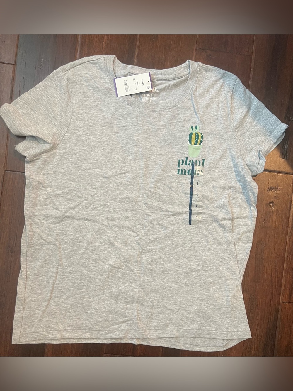 Light Gray 'Plant Mom' Short Sleeve Tee with Green Cactus Graphic